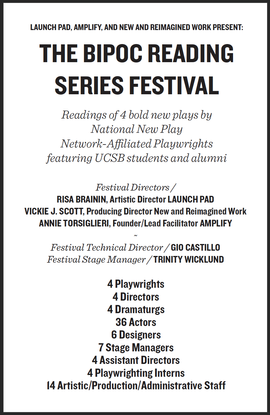 BIPOC Reading Series Festival  Department of Theater and Dance - UC Santa  Barbara